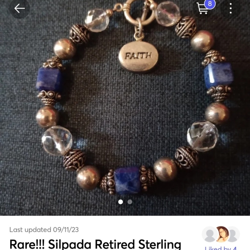 Silpada Faith Charm Bracelet with Blue and Silver Beads